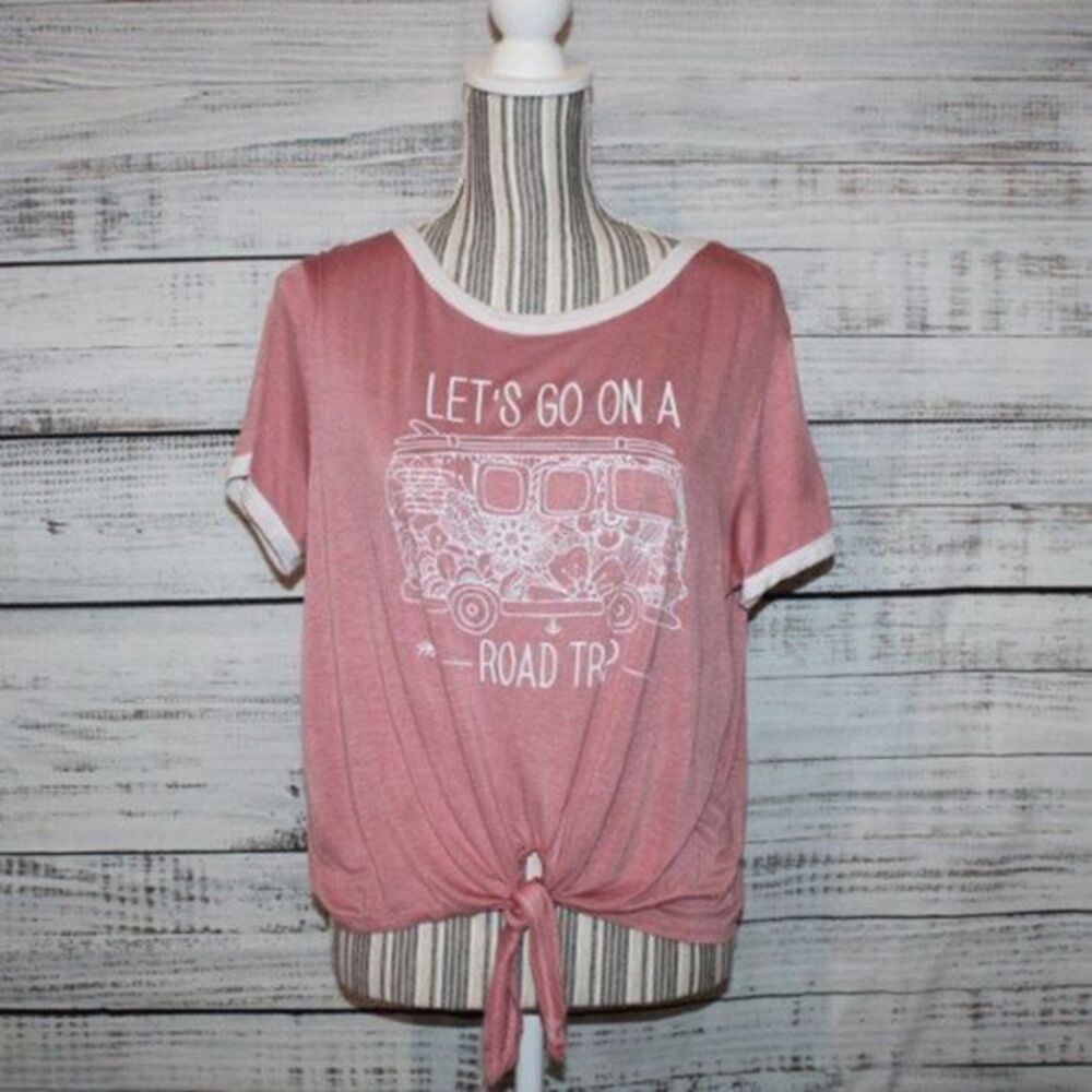 Atticute Pink Tie front Road Trip Short Sleeve Tee